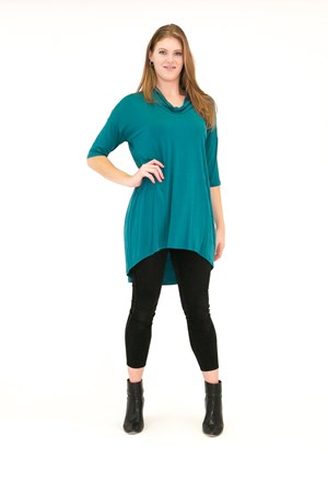 Bamboo Cowl Neck High Low Tunic TEAL